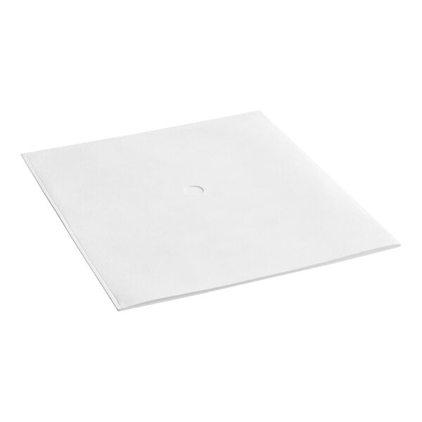 A white square Oil Solutions Group Masterfil filter fabric with a circle in the middle.