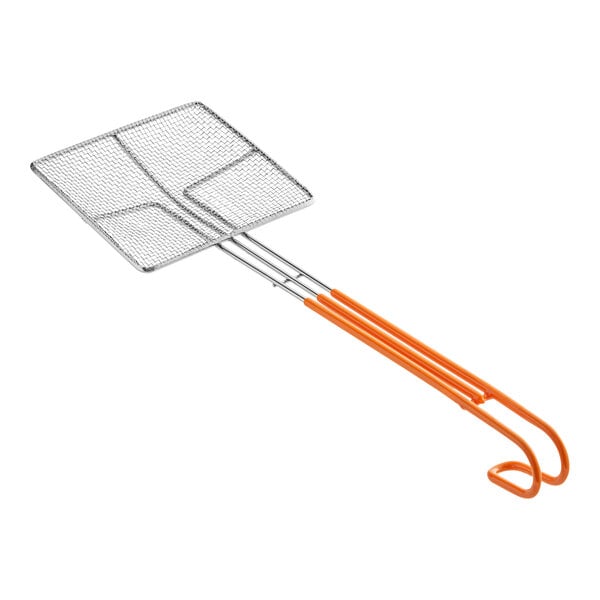 A Fryclone heavy-duty metal mesh skimmer with orange handles.