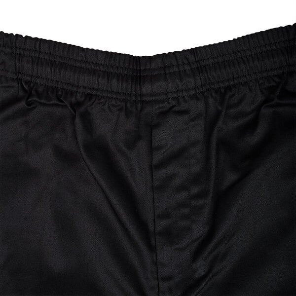 A close up of the front of black Chef Revival cargo pants.