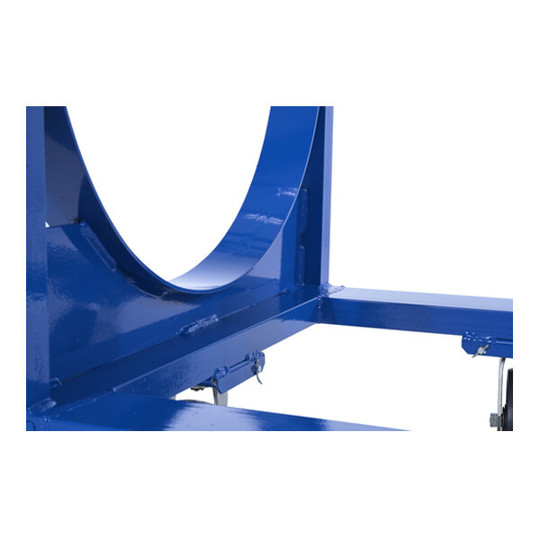A blue steel heavy-duty cradle designed for holding large cylindrical objects, with a 4,000 lb. capacity.