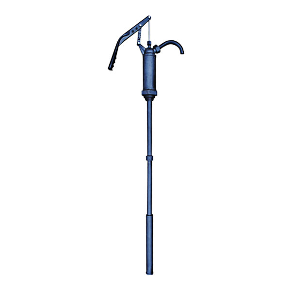 A blue metal Vestil Lever Action Polyphenylene Sulfide drum pump with a handle.