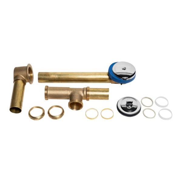 A Dearborn brass bath waste and overflow kit with brass pipe and fittings.