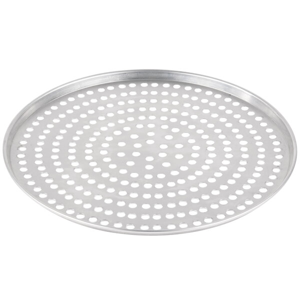 An American Metalcraft Super Perforated Pizza Pan with holes.