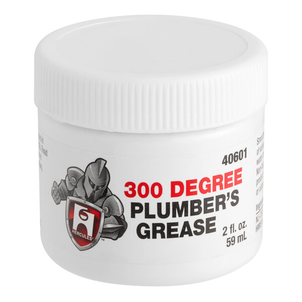 A white plastic container of Hercules Plumber's Grease with a white lid.