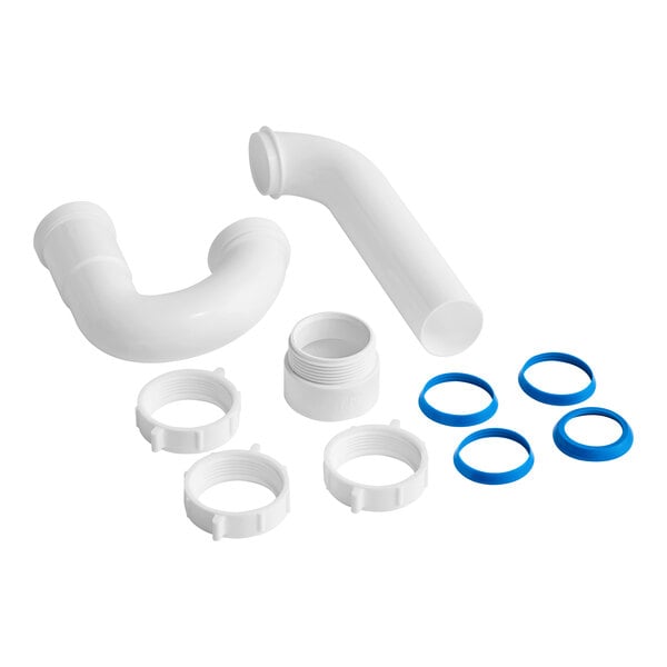A white plastic pipe with blue rubber rings on each end.