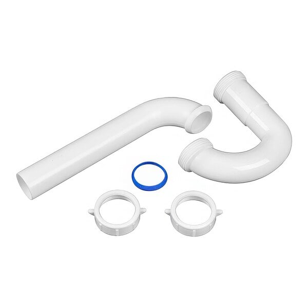 A white plastic pipe with a blue ring on each end.