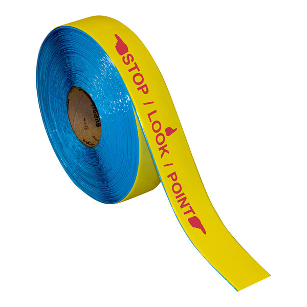 A roll of yellow and red Superior Mark safety tape.