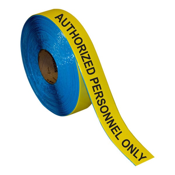 A roll of yellow and black Superior Mark "Authorized Personnel Only" safety tape.