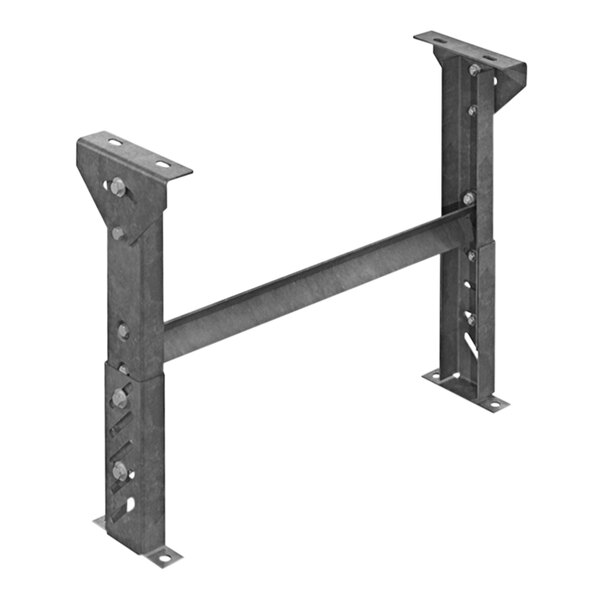 An Omni Metalcraft metal conveyor support bracket with adjustable height.