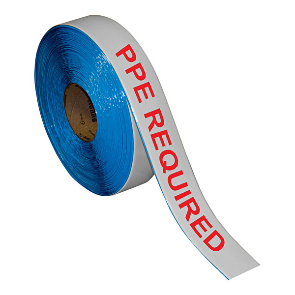 A roll of white tape with red "PPE Required" text.