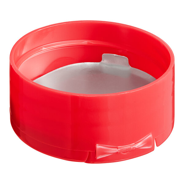 A red round container with a silver lid and 5 holes.