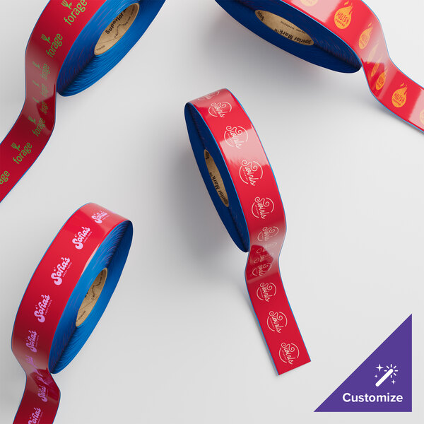 A roll of red tape with customizable designs.