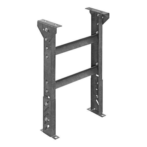 An Omni Metalcraft H-Style Conveyor Support with adjustable height. A metal frame with two legs and screws.