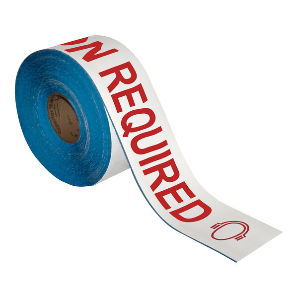 A roll of white and red tape with the words "Ear Protection Required" in red.