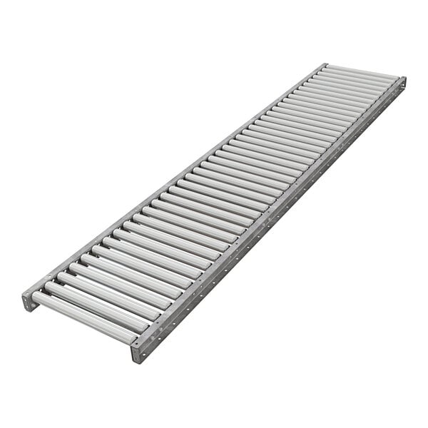 An Omni Metalcraft galvanized steel roller conveyor with 3" centers.