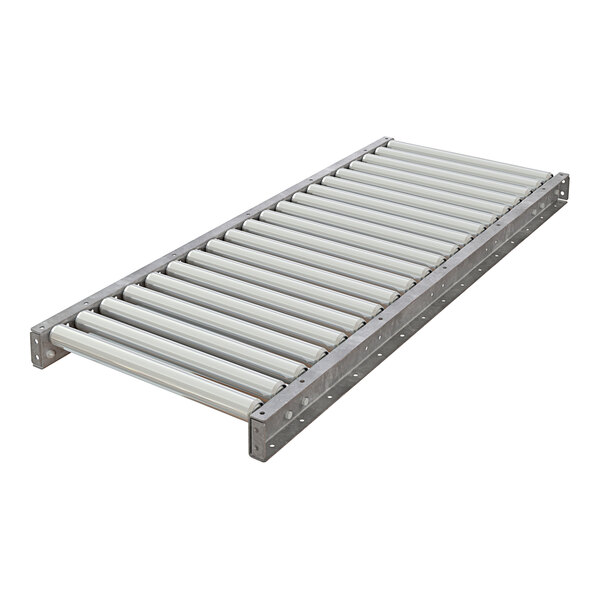 An Omni Metalcraft metal roller conveyor with galvanized steel rollers.