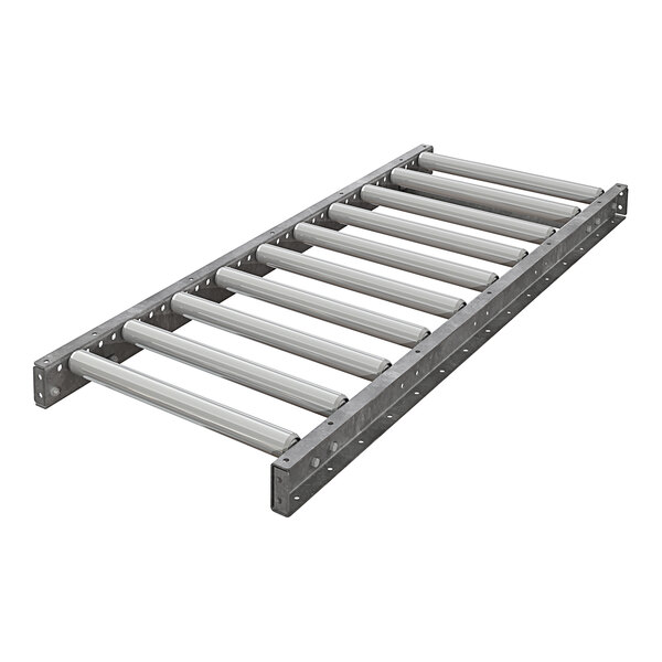 An Omni Metalcraft roller conveyor with galvanized steel rollers.