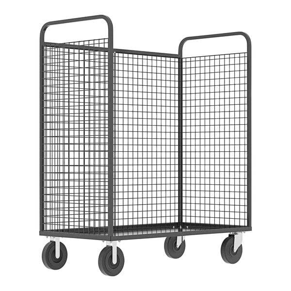 A gray wire mesh Valley Craft stock picking cage cart with wheels.