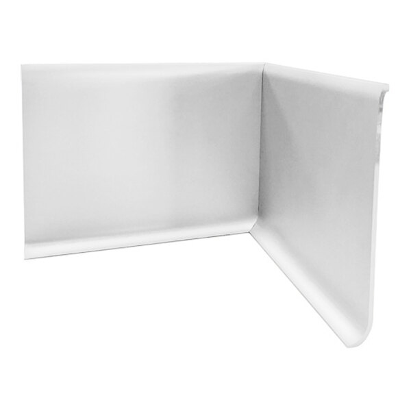 A white aluminum 2-piece inside corner cove base measuring 5 inches by 5 inches.