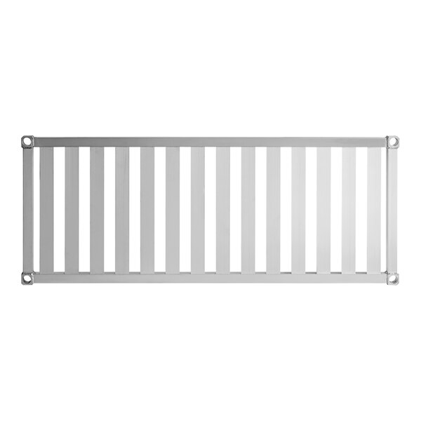 A white metal Dunnage shelf with metal slats.