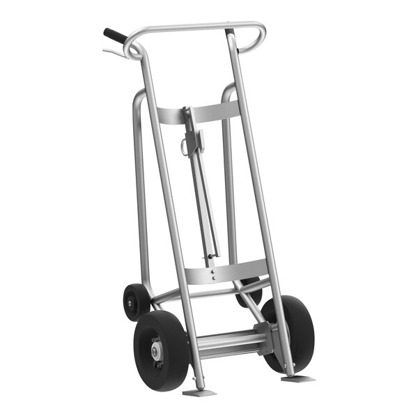 A silver Valley Craft EZY-Rol drum truck with black wheels.