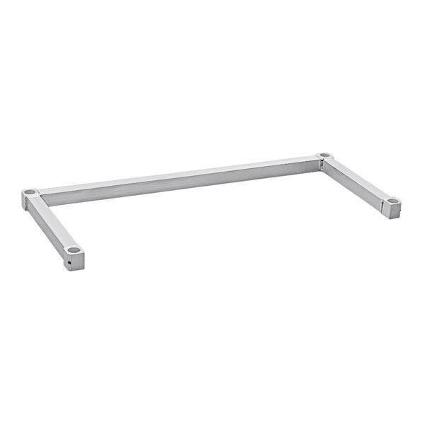 A New Age white metal shelf with an aluminum U-brace.