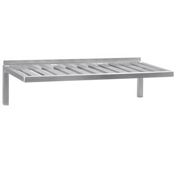 A New Age aluminum T-bar wall shelf with two shelves.