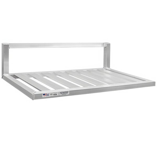 A white metal New Age wall shelf with inverted brackets.