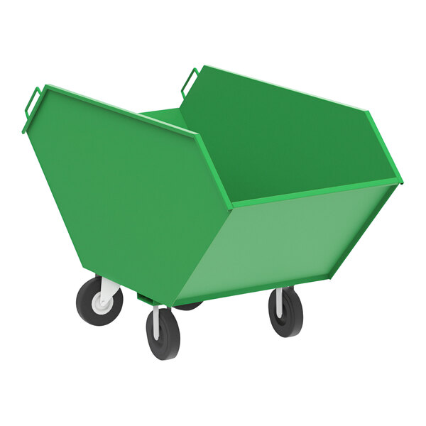 A green Valley Craft 4-wheel steel chip truck with black wheels.