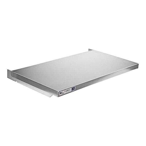 A stainless steel rectangular cantilever shelf.