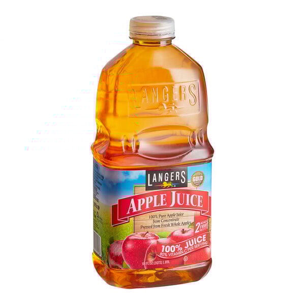 A case of 8 Langers Apple Juice bottles.