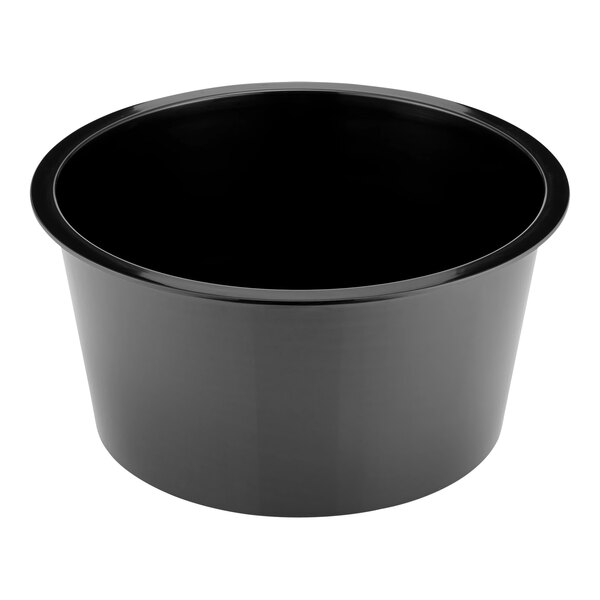 A black Dalebrook melamine barrel display bowl insert.