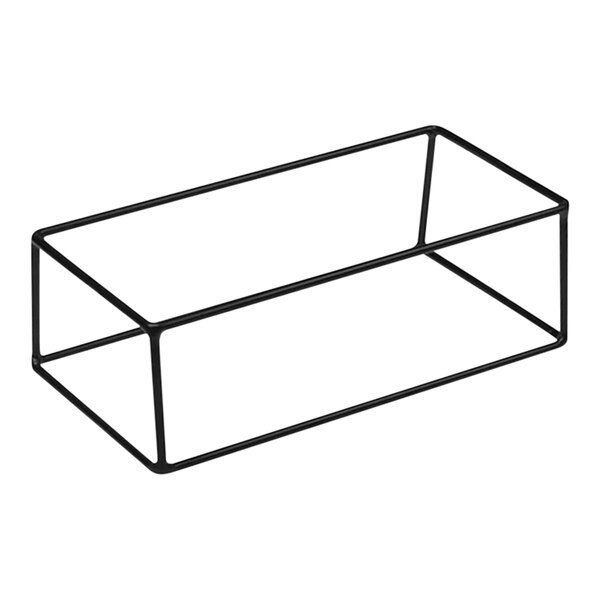 A black metal rectangular display riser with a black metal frame.