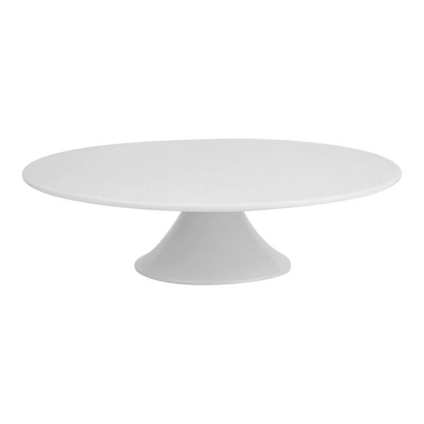 A Dalebrook white melamine cake stand with a white base.