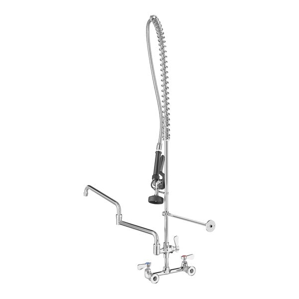 A Regency stainless steel pre-rinse faucet with double-jointed add-on faucet hose.