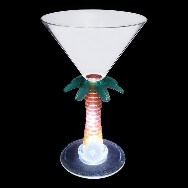 A customizable plastic martini glass with a palm tree stem and a white LED light.