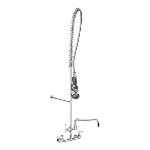 A Regency stainless steel wall-mounted pre-rinse faucet with a hose.