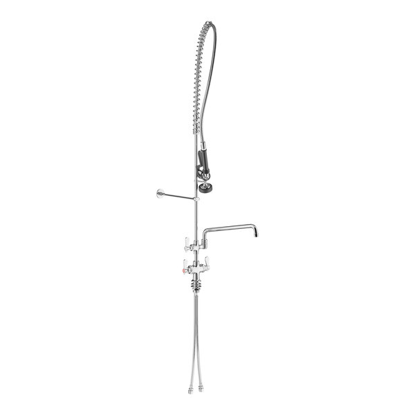 A silver stainless steel Regency deck-mounted pre-rinse faucet with a hose.