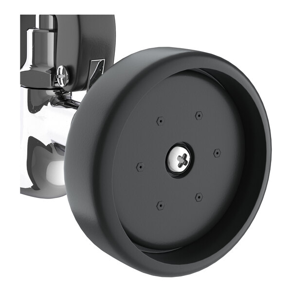 A close-up of a Regency black and white wheel with a black rim.