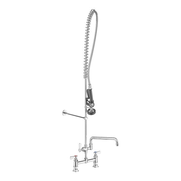 A Regency chrome deck-mounted pre-rinse faucet with hose and sprayer.