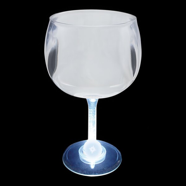 A customizable plastic goblet with a white LED light inside.