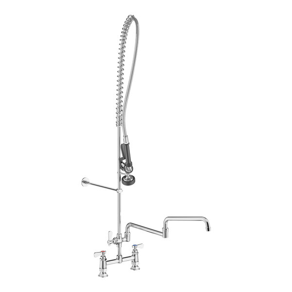 A Regency deck-mounted pre-rinse faucet with a hose and double-jointed faucet.