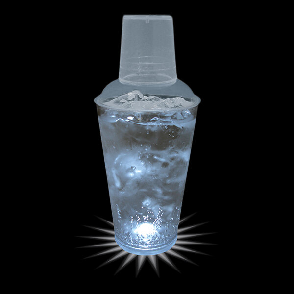 A 16 oz. customizable plastic shaker with a white LED light inside.