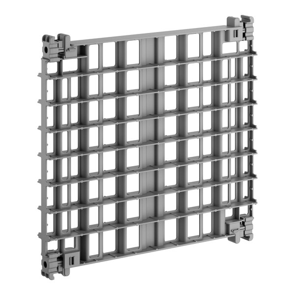 A gray plastic universal storage rack add-on kit with a grid design for shelving systems.