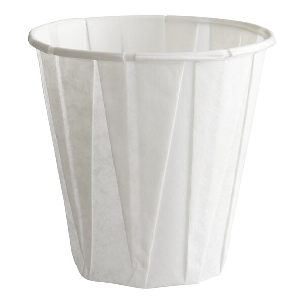 A white 4 oz. paper souffle or drinking cup.