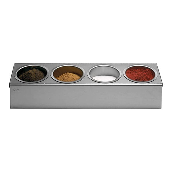 Matfer Bourgeat 4 Compartment Stainless Steel Spice Box Condiment Bar