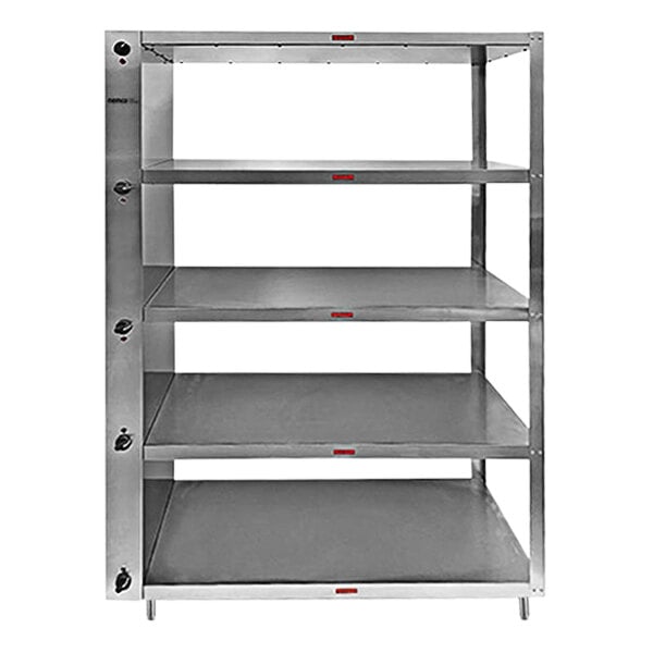 A stainless steel Nemco heated shelf with five shelves.