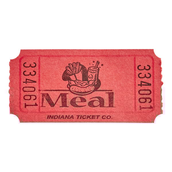 A red paper raffle ticket with "Meal" in black text.