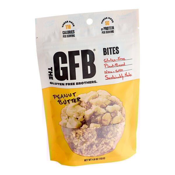A package of The GFB Peanut Butter Bites on a table.