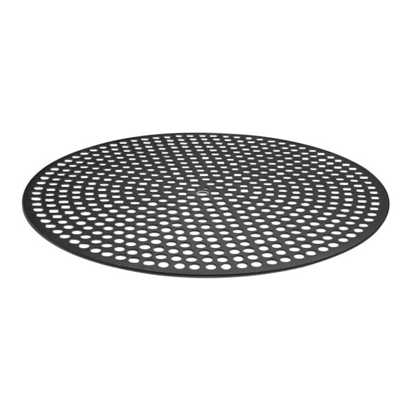 A black round metal surface with holes.